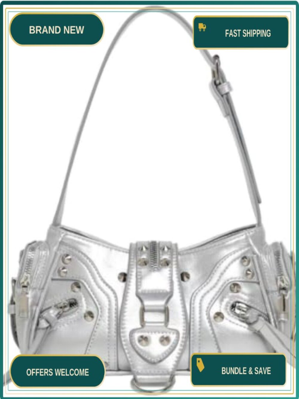 Studded Hobo Shoulder Bag PU Leather Crossbody Purse Y2K